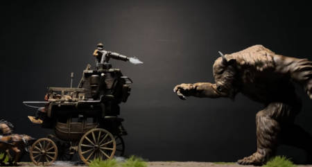 Steampunk stage coach versus the bison monster (model-making tutorial).